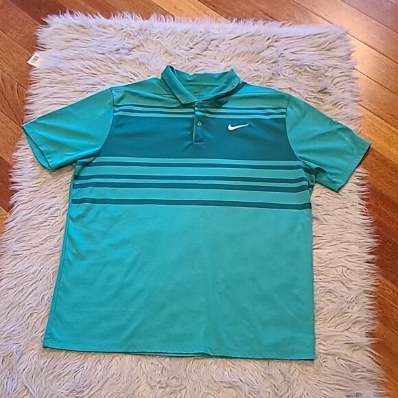 Nike dri fit men's standard fit green stripped polo size large - Picture 1 of 7
